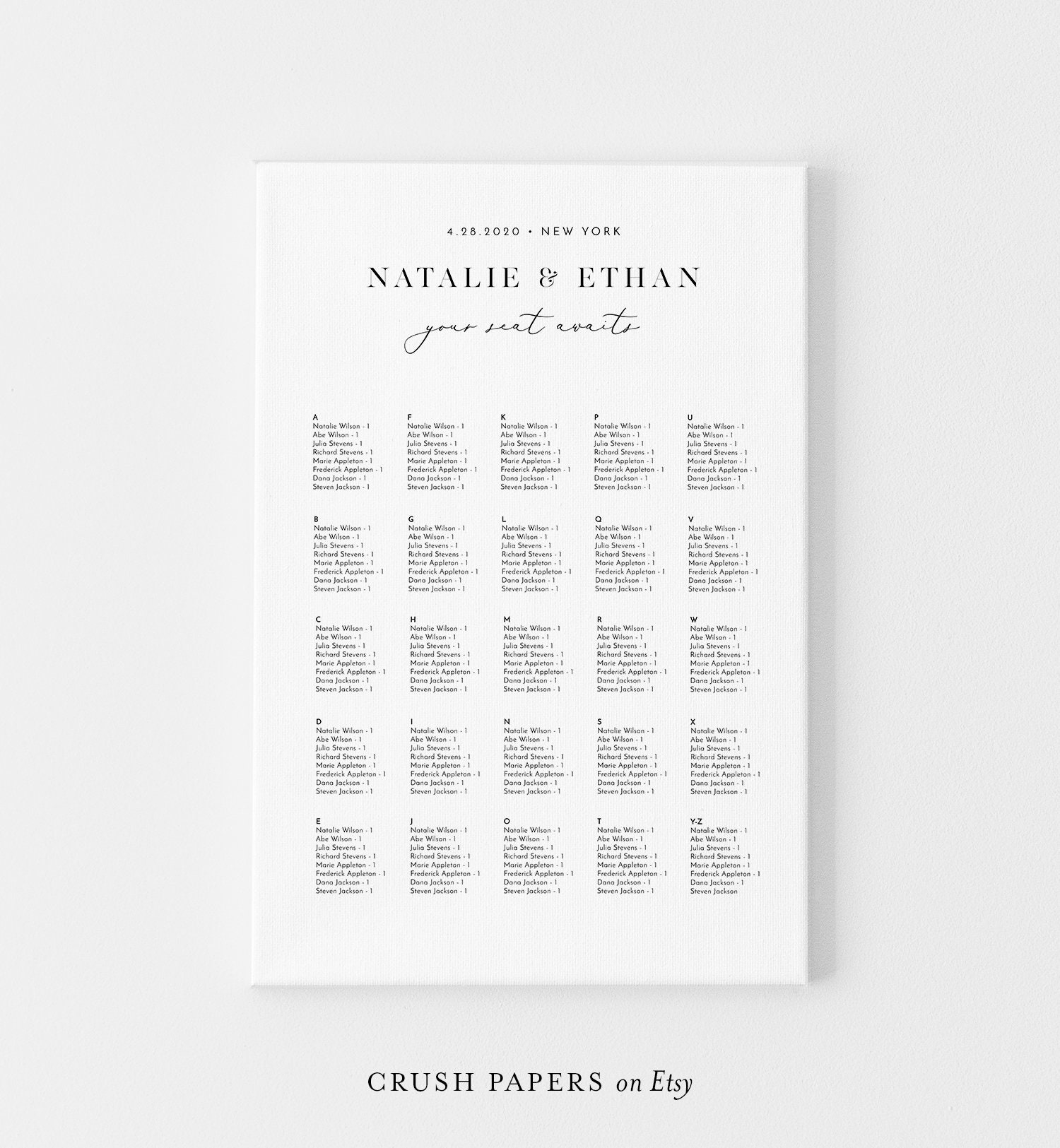 Seating Chart Poster Template Alphabetic / Table No. Order Etsy