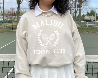 Malibu Tennis Crewneck California Sweatshirt Oversized Vintage Aesthetic College Indie Kleidung Alt Kleidung Trendy Preppy Sweatshirt