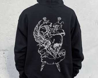 Skull Hoodie Skeleton Hoodie Black Goth Hoodie Grunge Hoodie Streetwear Hoodies For Men Grunge Clothes Goth Clothing Alt Clothing