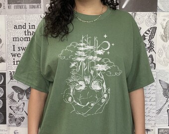Hada Grunge camiseta de gran tamaño Fairycore ropa Granola chica camiseta gráfica de gran tamaño Goblincore ropa esqueleto calavera Vintage camiseta