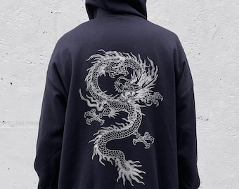 Black Full Zip up Oversized Hoodies for Men Dragon Hoodie Aesthetic Vintage Grunge Hoodies Edgy Goth Streetwear Hoodie Japanese Streetwear Etsy
