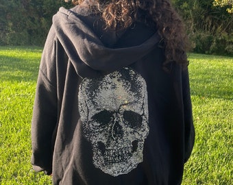 Schädel Hoodie Skeleton Hoodie Schwarz Full Zip Hoodie Übergroße Strass Goth Hoodie Emo Jacke Grunge Hoodie Emo Kleidung Gothic Kleidung