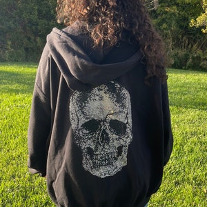 Skull Hoodie Skeleton Hoodie Black Full Zip Up Hoodie Oversized Rhinestone Goth Hoodie Emo Jacket Grunge Hoodie Emo Clothes Gothic Clothes