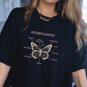 Academia escura roupas luz academia oversized monarca borboleta camisa anatomia estética camisa indie cottagecore roupas alt roupas