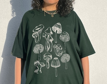 特大Tシャツ 特大ヴィンテージ美的Tシャツ マッシュルームシャツ 美的服 インディーズトップ コテージコア服 植物シャツ ゴブリンコア