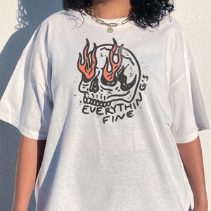 Oversized goth esqueleto crânio camisa centro da menina roupas goth gráfico camiseta roupas góticas alt grunge roupas y2k camisa de grandes dimensões