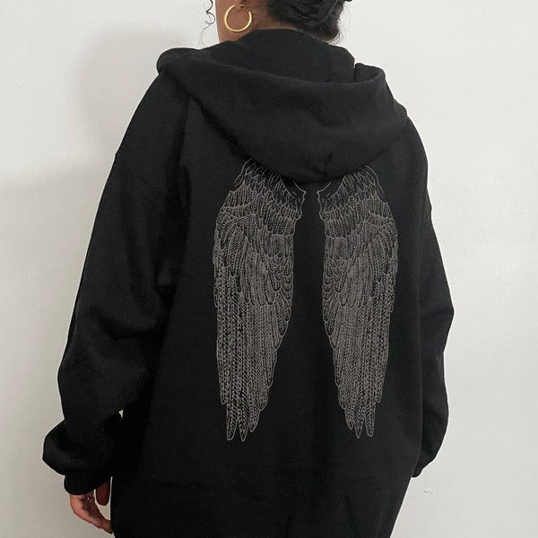 Y2k Hoodie Oversized Trendy Hoodie Dark Academia Full Zip Up Hoodie Angel Core Wings Hoody Sweatshirt Hangover Hoodie Alt Edgy Goth Clothes