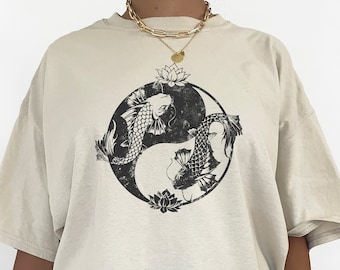 Koi Fish Shirt Oversized Tshirt Japanische Streetwear Oversized Graphic Tee Japanisches Shirt Edgy Grunge Kleidung Goth Kleidung Plus Size Goth