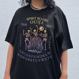 Dancing Skeleton Tee Shirt Ouiji Board Shirt Witchy Clothing Occult Tarot Shirt Halloween Oversized Alt Edgy Grunge Aesthetic Indie Clothes