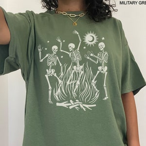Dancing Skeleton Shirt Fall Trendy Aesthetic Clothes Dark Academia Edgy Grunge Indie Mall Goth Witchy Clothing Skeleton Oversized Tee Shirt