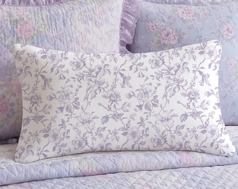Girl Dorm Decor Coquette Throw Lumbar Pillow Purple Floral Toile Decorative Pillow for Room Decor Back to School Messy Coquette Aesthetic