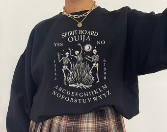 Skelett-tröja Dansande skelett Estetisk höst Rund hals Halloween Överdimensionerad Dansande skelett Spöklikt Ouiji-bräde T-shirt Häxkläder
