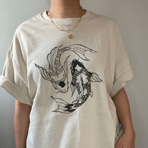 Koi Fish Aesthetic Shirt Japanese Street Wear Japanese t shirt Vintage Crewneck Luck Shirt Aesthetic Clothing Alt Clothing Japanese Art