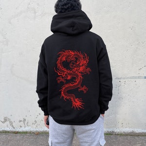 Japanese Streetwear Dragon Hoodies For Men Japanese Hoodie Grunge Clothing Graphic Hoodies Vintage Oversized Aesthetic Streetwear Hoodies