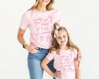 Kids Christian Shirt Pink Bow Christian Coquette Shirt Mommy & Me Jesus Shirt Bible Verse Shirt Cute Christian Shirt Momma And Me Outfits