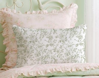 Green Girl Dorm Decor Pillow Light Green Throw Pillow Coquette Girly Preppy Dorm Room Decorative Throw Lumbar Pillow Floral Toile