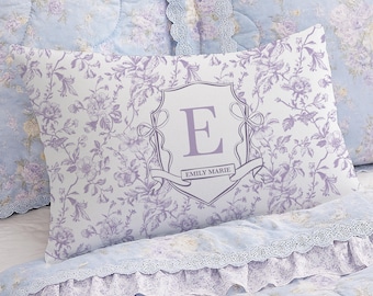 Custom Name Pillow Personalized Monogram Purple Toile Lumbar Pillow Baby Nursery Gift Baby Girl Room Toddler Girls Dorm Room Decor For Teens