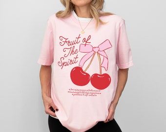 Christian Pink Coquette Shirt Fruit of the Spirit Shirt Cherry Bow Shirt Bible Verse Clothing Preppy Jesus Apparel Jesus Shirt Jesus Clothes