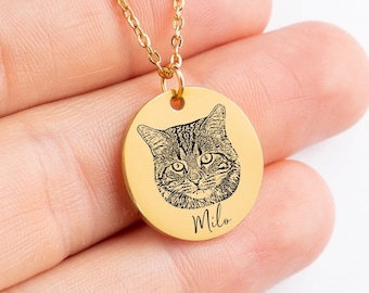 Cat Portrait Necklace Black Cat Jewelry Pendant Picture Necklace Cat Memorial Gift Pet Photo Necklace Personalized Gold Custom Cat Mom
