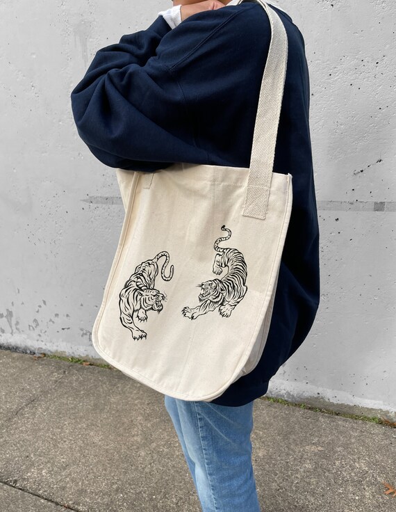 Tiger Tote Bag Reusable Canvas Trendy Shopping Aesthetic Clothes Indie Alt Clothing Cute Shoulder Market Bag Y2K Graphic Edgy Clothing Etsy