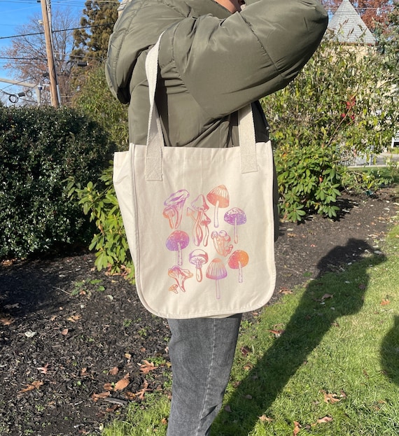 Mushroom Canvas Tote Bag for Women, Cottage Core Tote Bag Canvas