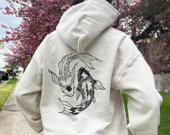 Koi Fisch-Shirt Japanischer Hoodie Indie Kleidung Vintage Übergroßer Rundhalsausschnitt Alt Grunge Edgy Einkaufspassage Goth Kleidung Ästhetischer Trend Süßer Sweashirt