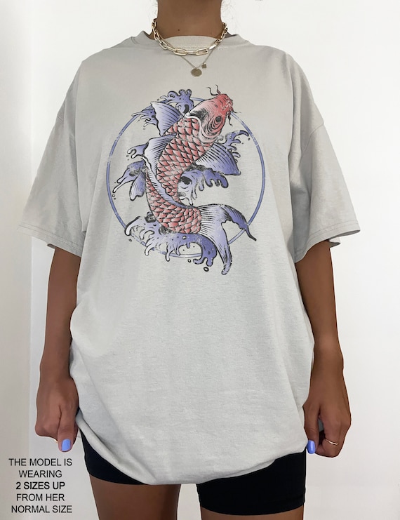 Koi Fish Shirt Japanese Oversized Graphic Tee Good Energy Shirt