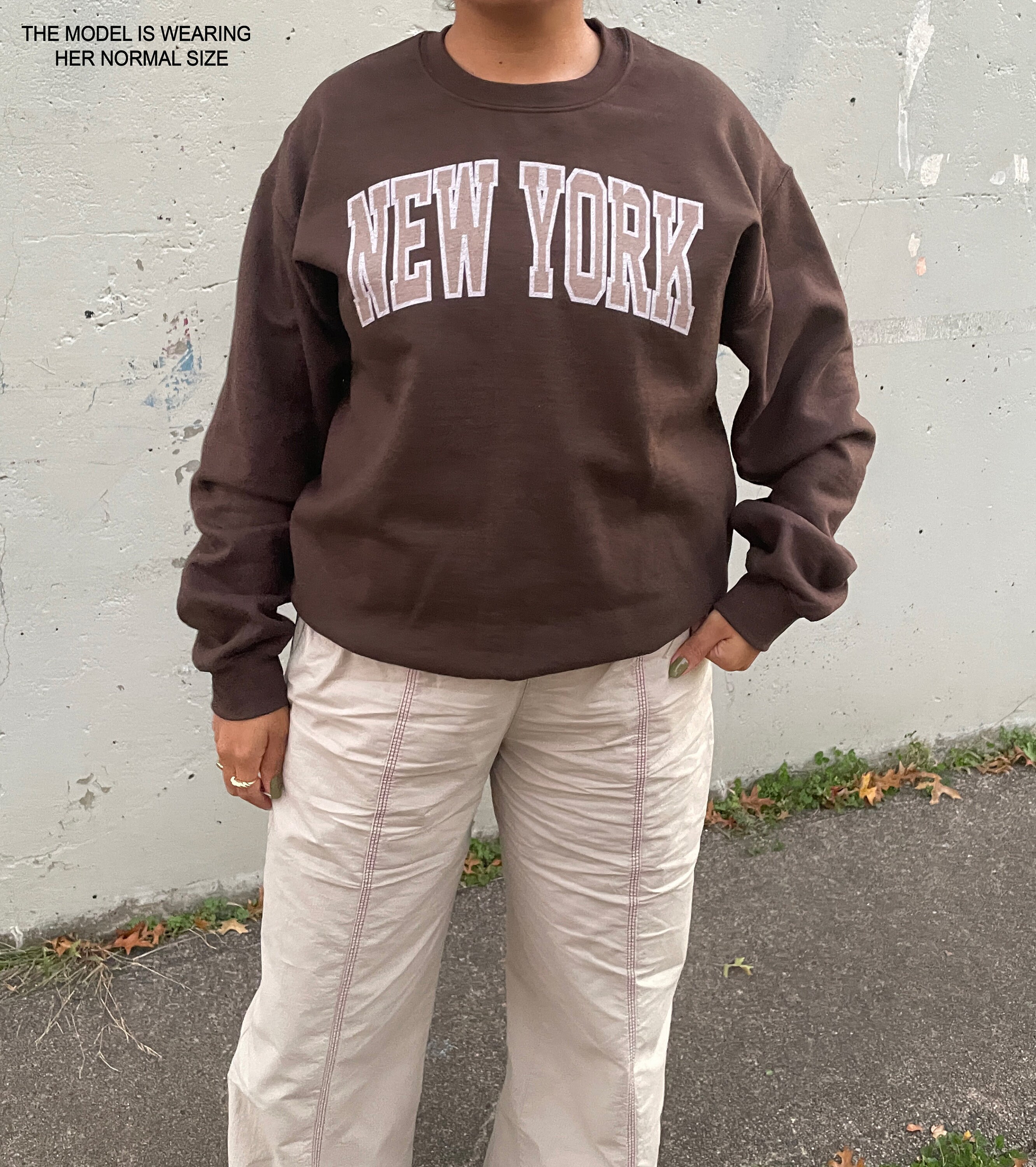 Downtown Girl Aesthetic Clothes Brown Crewneck Sweatshirt New York Sweatshirt  Y2k Vintage Oversized Sweatshirt Clean Girl Vanilla Girl 