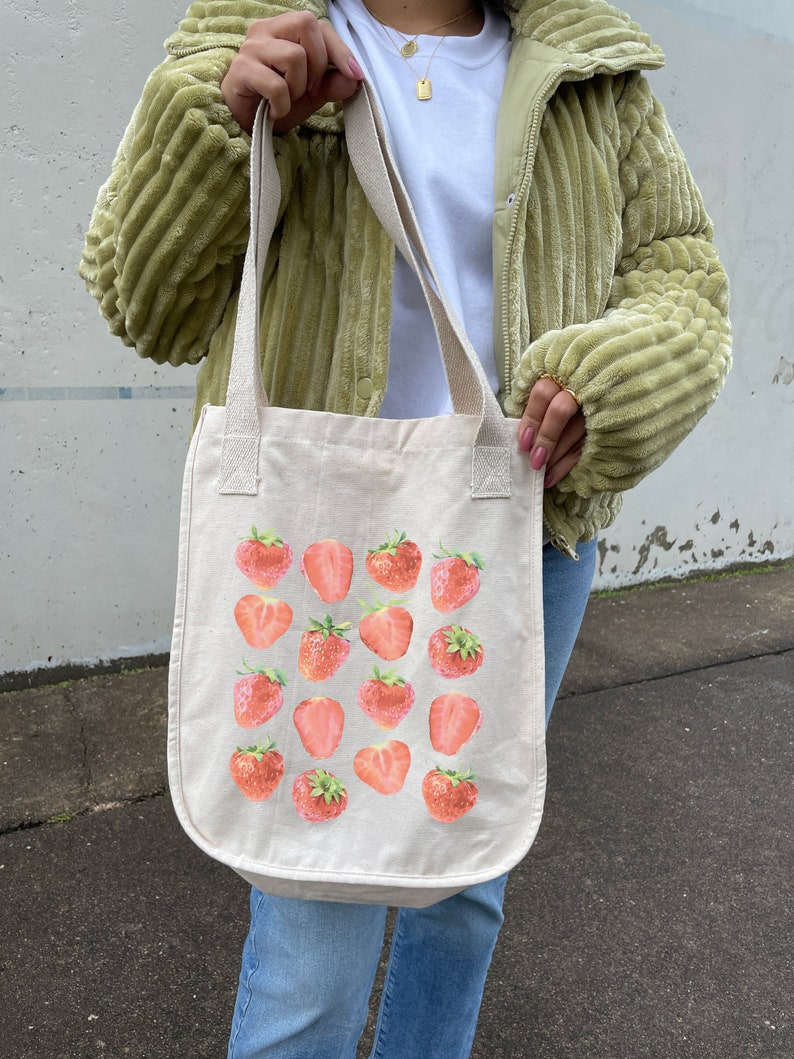 Strawberry Tote Bag Cottagecore Reusable Shopping Canvas - Etsy