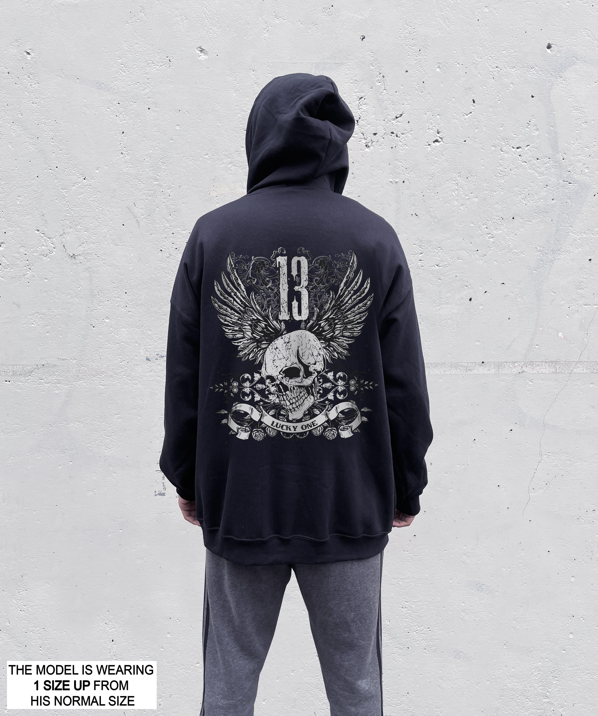 Black Full Zip up Oversized Skull Skeleton Hoodie Goth