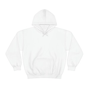 May include: A plain white hooded sweatshirt with a pouch pocket on the front.