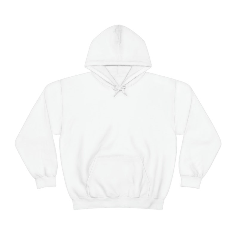 May include: A plain white hooded sweatshirt with a pouch pocket on the front.
