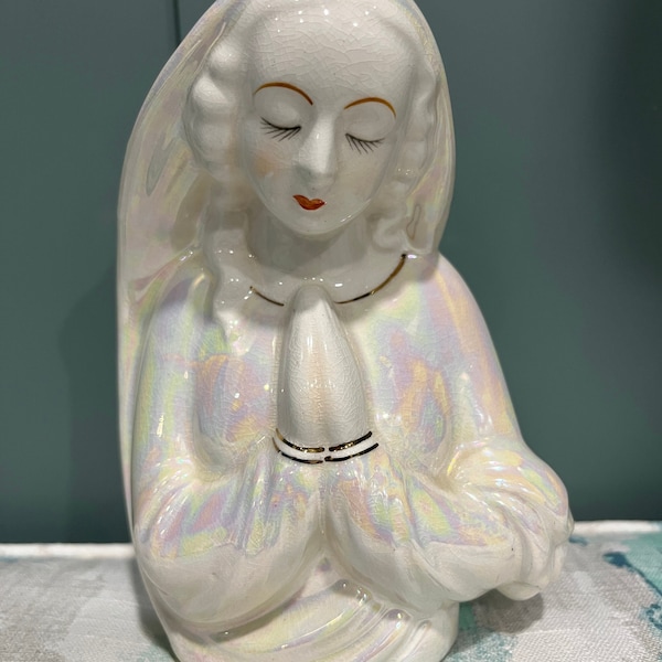 Vintage Madonna Bust Planter Ceramic Mother Mary Religious Figurine Catholic Collectible Statue