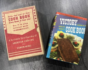 1944 WARTIME The Victory Binding of The American Woman's Cook Book in Original Box Wartime Edition Vintage Cookbook Recipes 1943 WWII