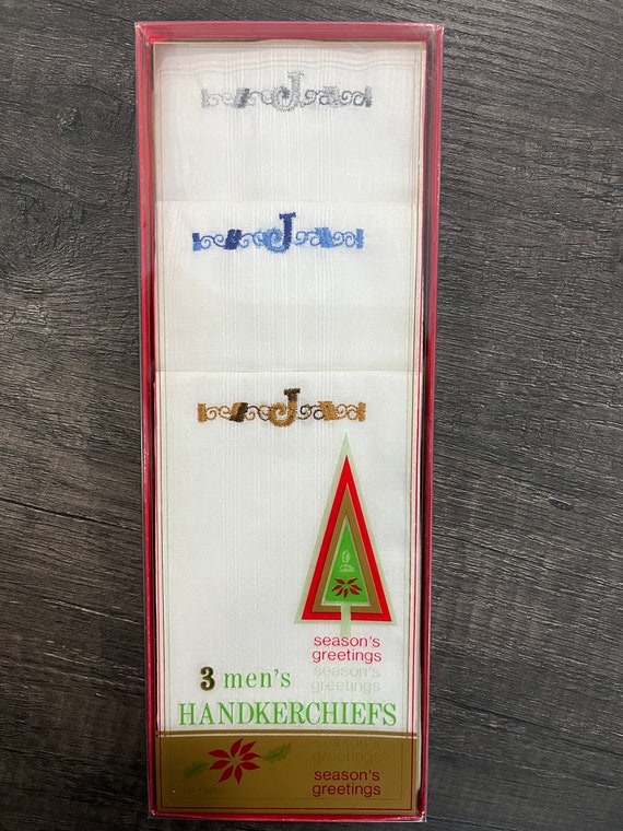 3 Boxes Vintage Men's Monogram "J" Handkerchiefs … - image 2