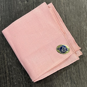 11&quot; Linen Pocket Square Hand Rolled Glamour Girl Solid Pink Linen Handkerchief Vintage New Old Stock
