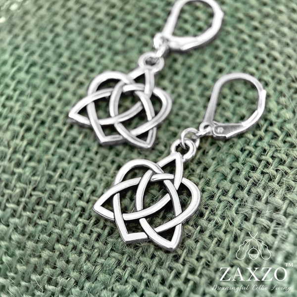 Celtic Silver Sister Knot Earrings. Scottish Bridesmaid Gift. Sterling Steel Lever Back Ear wires.