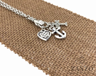 Celtic Faith, Hope and Love Necklace in Custom Length. Irish Valentines Jewelry Gift.