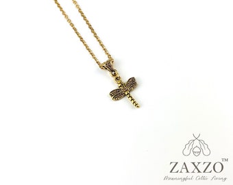 Celtic Gold Dragonfly Necklace with Trinity Bail. Scottish Jewelry Gift.