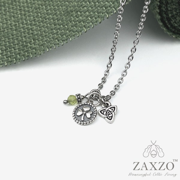Irish Shamrock Sterling Silver Charm Necklace. Dainty Trinity Charm Jewelry. Irish Clover Symbol Gift