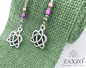 Celtic Sister Knot Earrings with Pink Czech Beads. Irish Knot Jewelry. Sister Wire Earrings. Irish Earrings Gift.