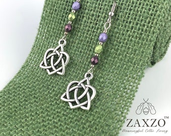 Celtic Sister Knot Earrings with Purple Czech Beads. Irish Knot Jewelry. Sister Wire Earrings. Irish Earrings Gift.