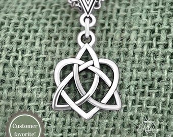 Silver Celtic Sister Knot Charm Necklace. Gaelic pendant on Trinity Bail. Irish Bridesmaid Jewelry Gift.