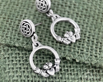 Silver Claddagh Post Earrings with Platinum Ear Post.