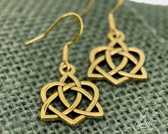 Gold Celtic Sister Knot Wire Earrings. French Wire Earrings. Irish Bridesmaid Gift.