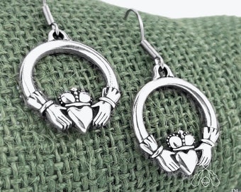 Celtic Silver Claddagh Symbol Earrings with Hypoallergenic Wire Option. Irish Bridesmaids Gift.