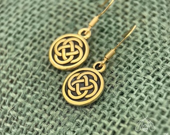 Small Irish Dara Gold Filled Wire Earrings. Celtic Infinity Knot Jewelry. Jewelry Gift Box Included.