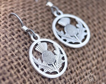 Scottish Thistle Charm Earrings. Hypoallergenic Wire. Scottish Flower Wire Earrings. Scottish Jewelry Gift.