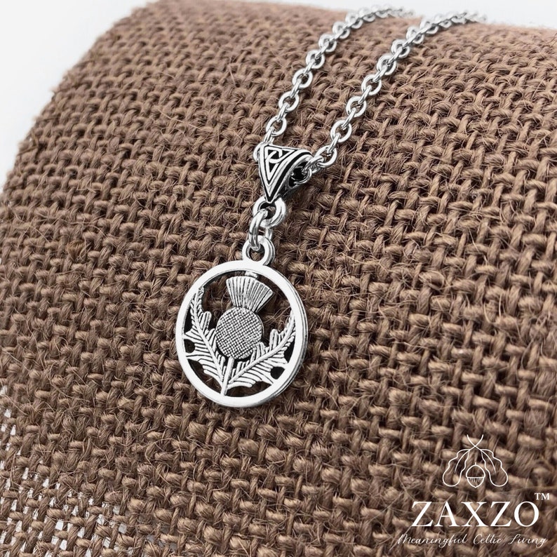 Scottish Thistle Charm Necklace on Trinity Bail. Scottish Etsy