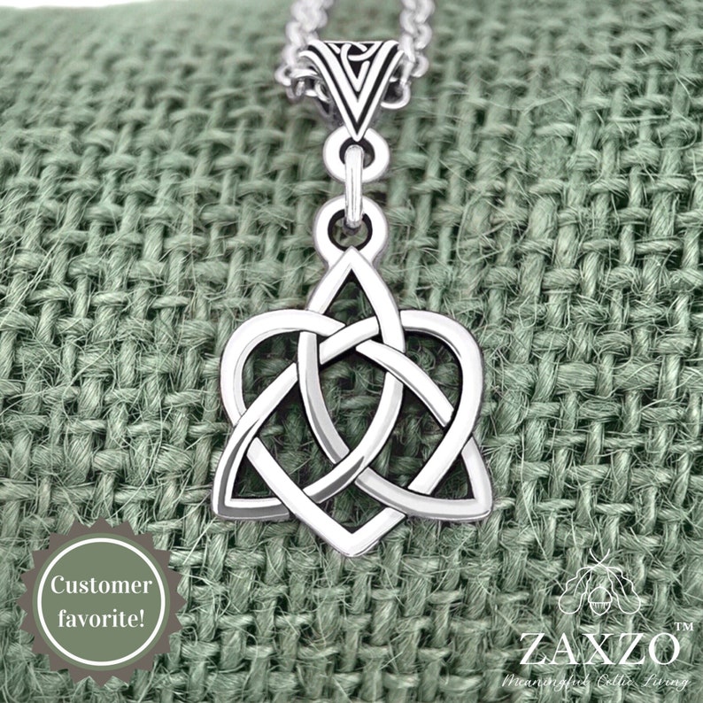 Silver Celtic Sister Knot Charm Necklace. Gaelic pendant Trinity Bail. Irish Bridesmaid Jewelry Gift. image 1
